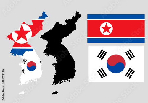 north and south korea map flag icon set