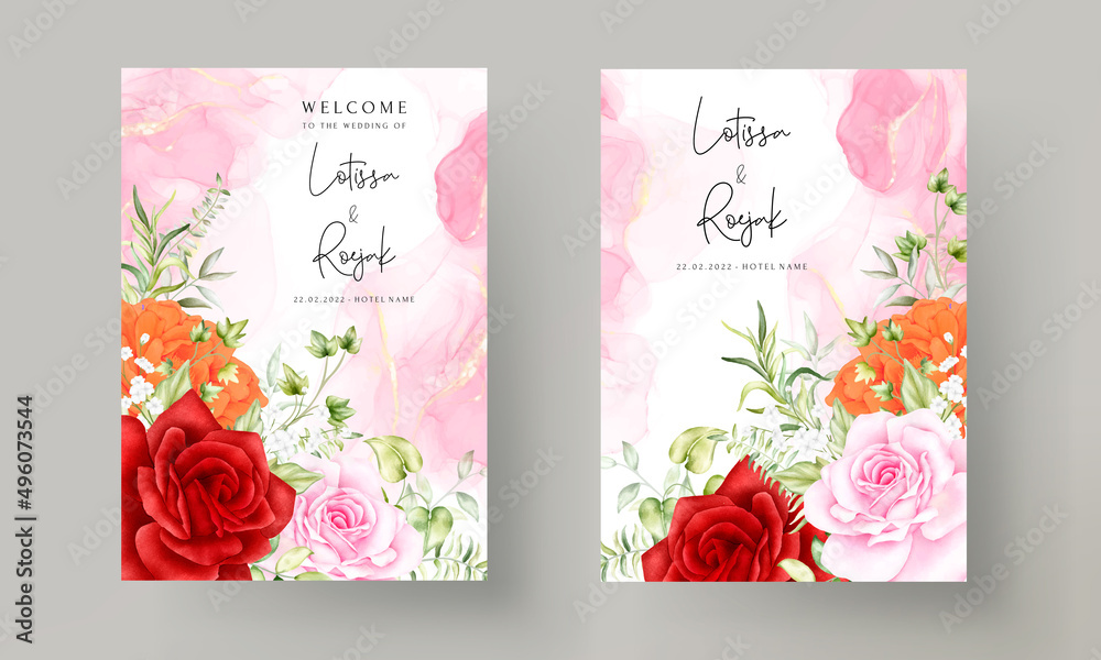 beautiful watercolor hand drawing floral wedding invitation card