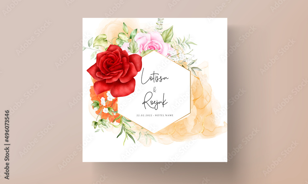 beautiful watercolor hand drawing floral wedding invitation card