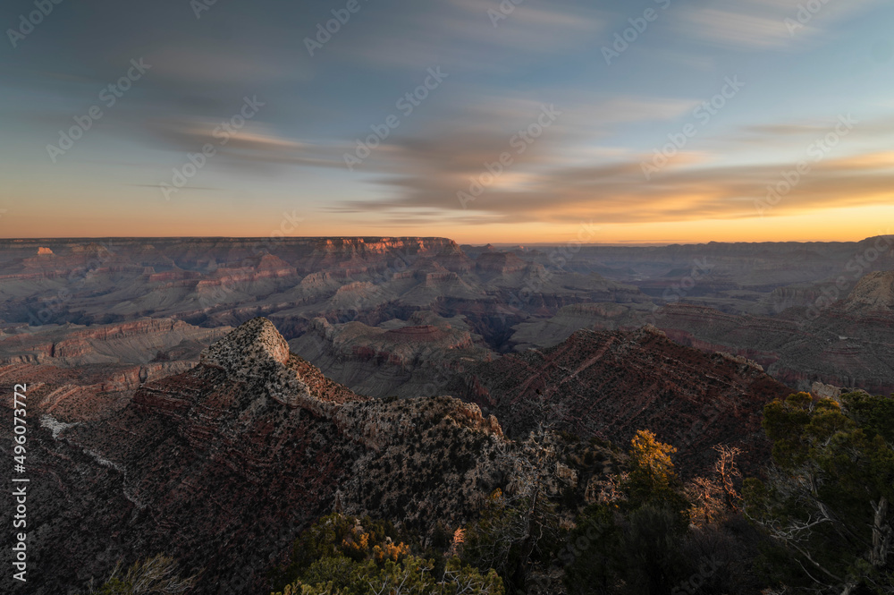 Long Exposure of Sunrise at Grandview Point in Grand Canyon National Park South Rim, Arizona, United States
