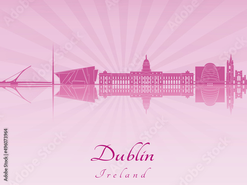 Canvas Print Dublin skyline in purple radiant orchid