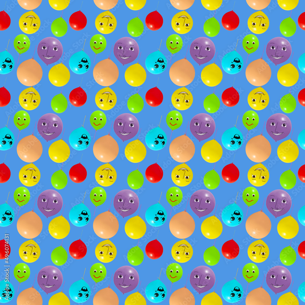Seamless pattern with colorful and cheerful balloons flying against a blue sky background. Art design Seamless pattern with colorful and cheerful balloons flying against a blue sky background. Art design