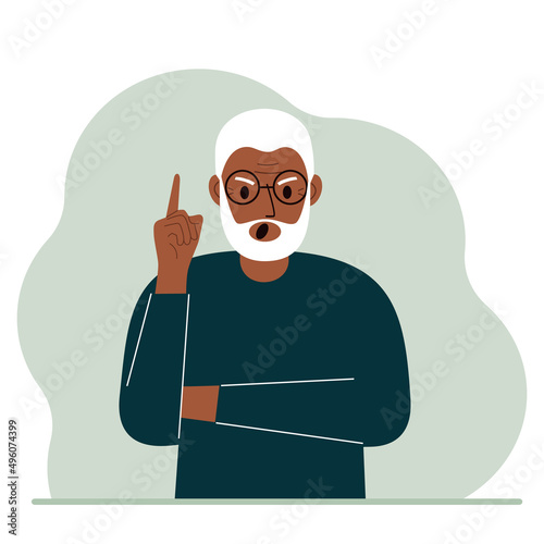 Screaming grandfather holding his index finger up. Vector