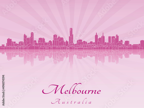 Melbourne skyline in purple radiant orchid