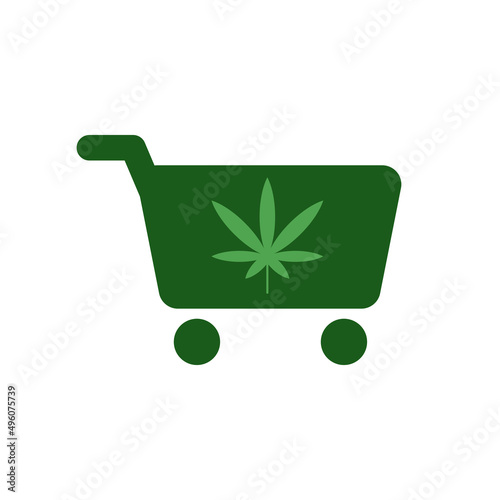 Shopping cart with weed leaf vector icon