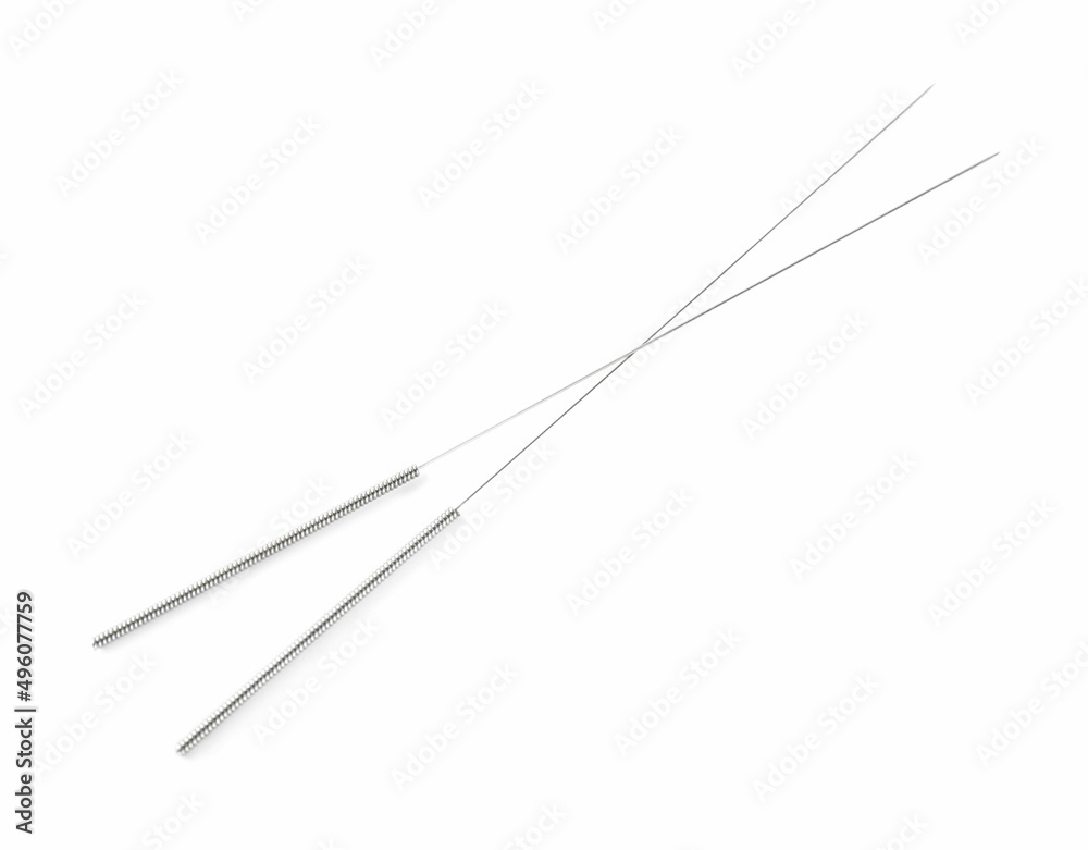 Two needles for acupuncture on white background Two needles for acupuncture on white background