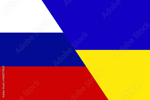 Vivid Colored Horizontal Stripes Symbolizing Ukrainian Flag and Russian Flag