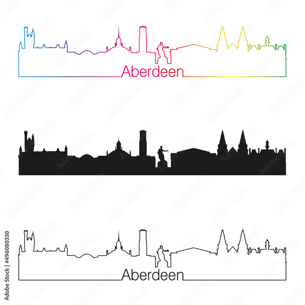 Aberdeen skyline linear style with rainbow