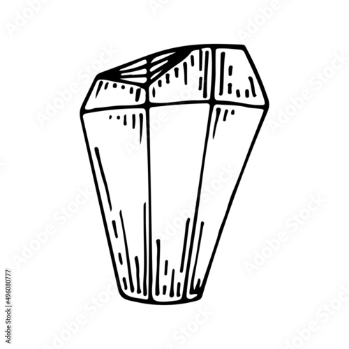 Crystal line. A magical symbol of good energy. Witch tool. Crystal stone with different facets. Jewelry mineral. Mystical stone. Hand drawn vector doodle illustration. Simple outline element.
