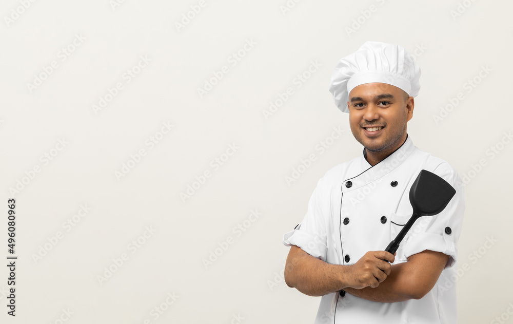 Young handsome asian man chef in uniform standing with turner kitchen utensils various gesture action on isolated background. Cooking man Occupation chef People in kitchen restaurant and hotel. Young handsome asian man chef in uniform standing with turner kitchen utensils various gesture action on isolated background. Cooking man Occupation chef People in kitchen restaurant and hotel.