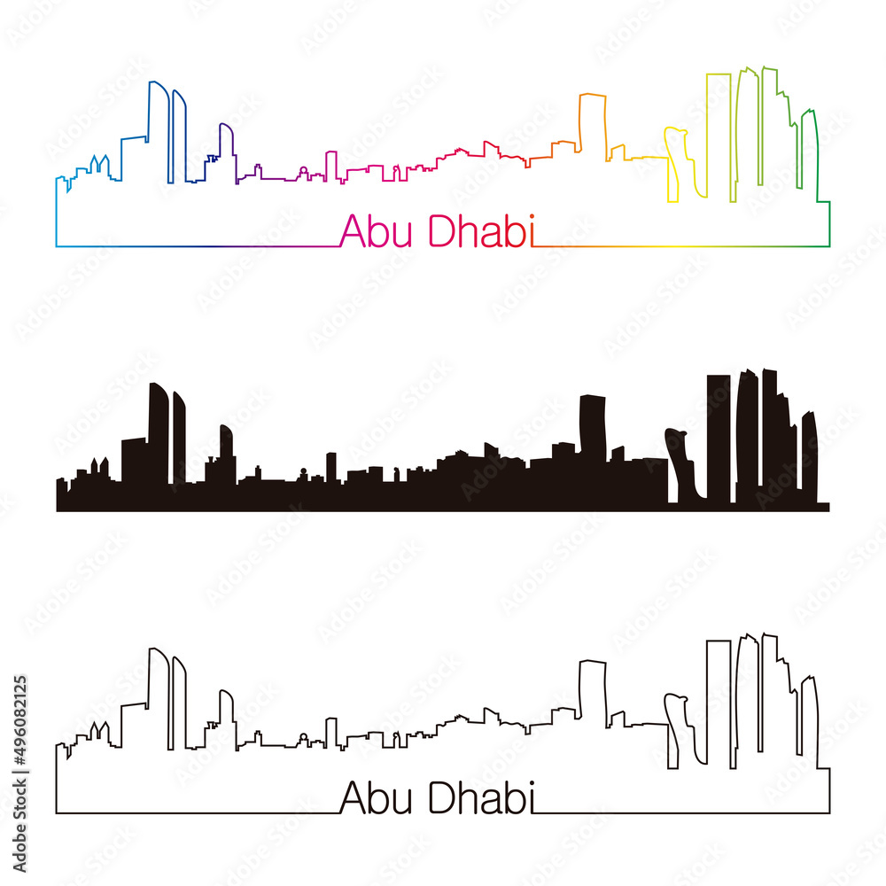 Naklejka premium Abu Dhabi skyline linear style with rainbow