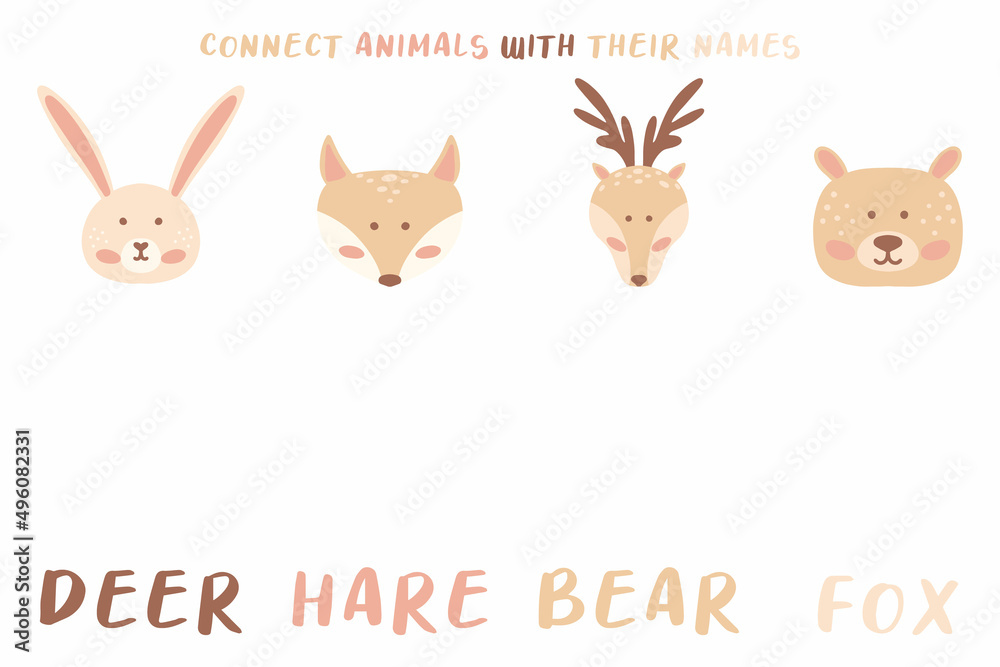 Match the words with the correct pictures. We learn English words. Worksheet for preschool children. Boho style. Match the animals with their names. Match the words with the correct pictures. We learn English words. Worksheet for preschool children. Boho style. Match the animals with their names.