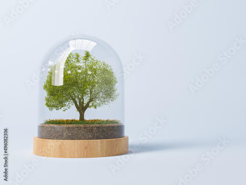 3d render of green tree in glass dome