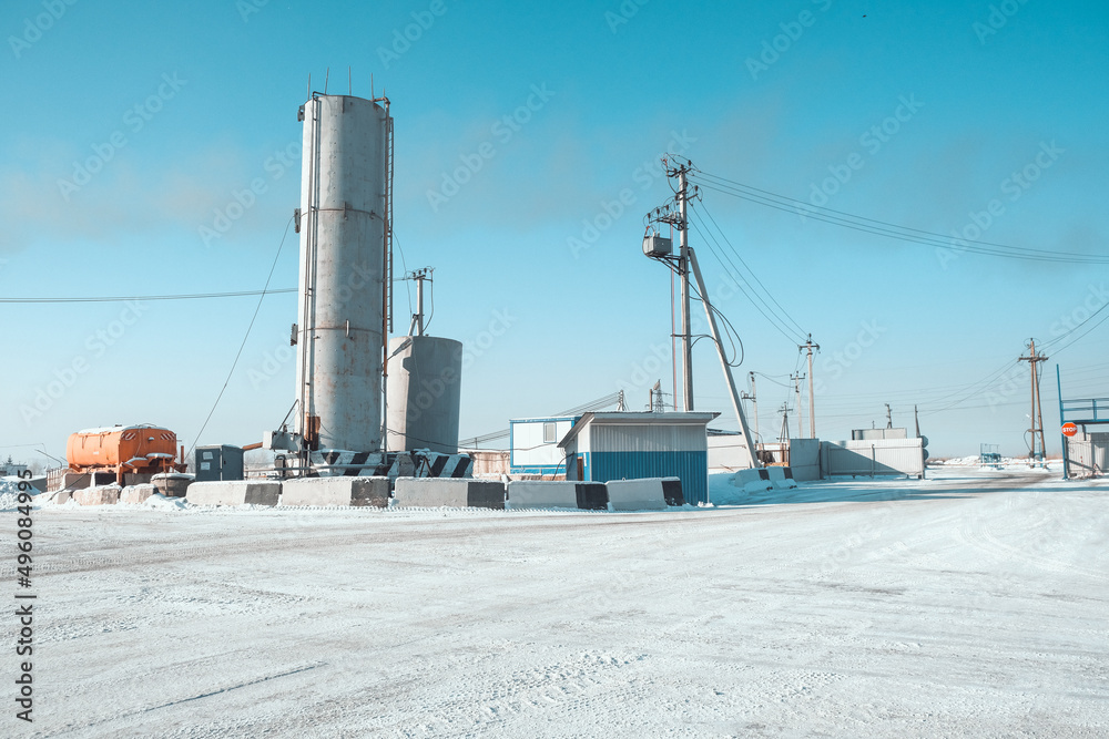 Asphalt concrete plant in winter in Siberia Asphalt concrete plant in winter in Siberia