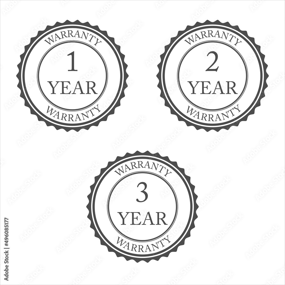 Set of 3 years warranty word sign vector. Simple design, black and white color.