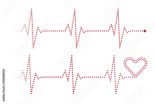 Heart cardiogram dotted line, EKG, ECG heartbeat line with heart to use in love concept, healthcare, medical care, cardiology projects. Healthy lifestyle design set with hearts. 