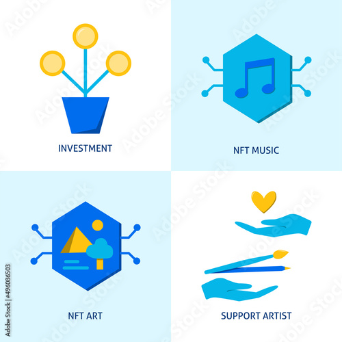 NFT art icon set in flat style
