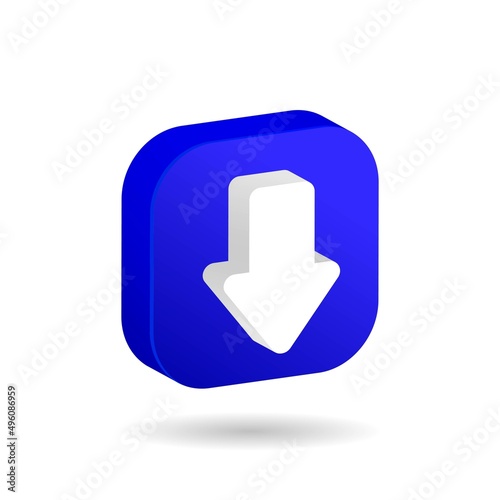 Arrow down download 3d icon button. 
Notification 3d icon vector illustration. Minimalistic isolated vector.