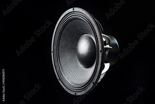 High-end loudspeaker. Music Studio speaker. Sound system for sound recording studio. Professional hi-fi speaker box. Audio equipment for home theater. Electronic music concept.