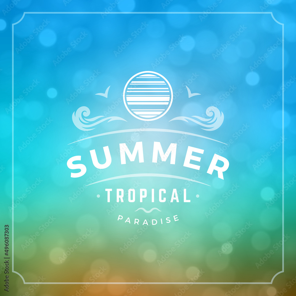 Naklejka premium Summer holidays typography label design on grunge textured paper background. Vector illustration good for posters or flyers.