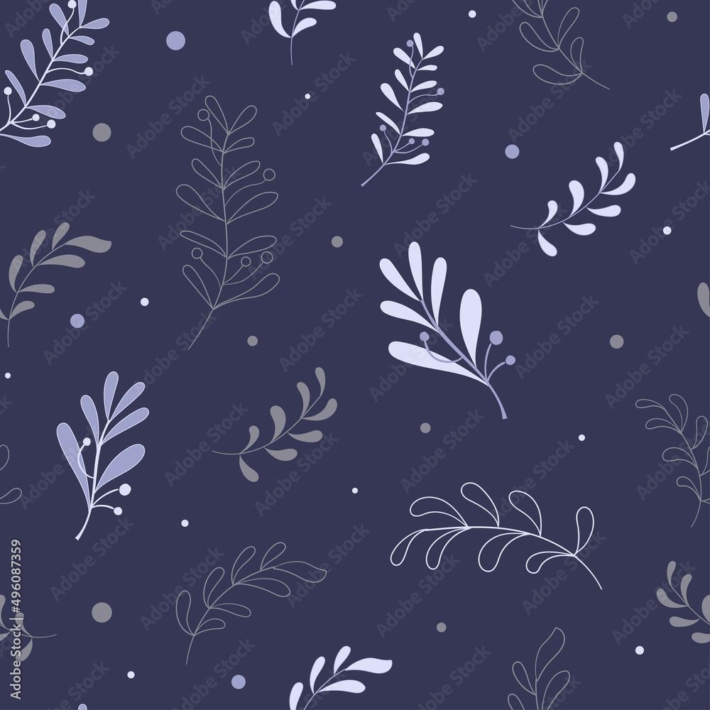 Boho seamless pattern with herbs and branches