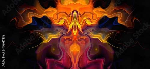 Abstract psychedelic fractal background of stylized watercolor illustration  colored chaotically blurred spots and paint strokes of different sizes and shapes