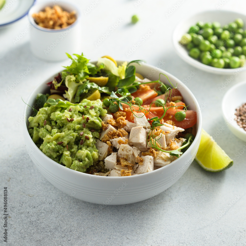 Healthy bowl with chicken and avocado Healthy bowl with chicken and avocado