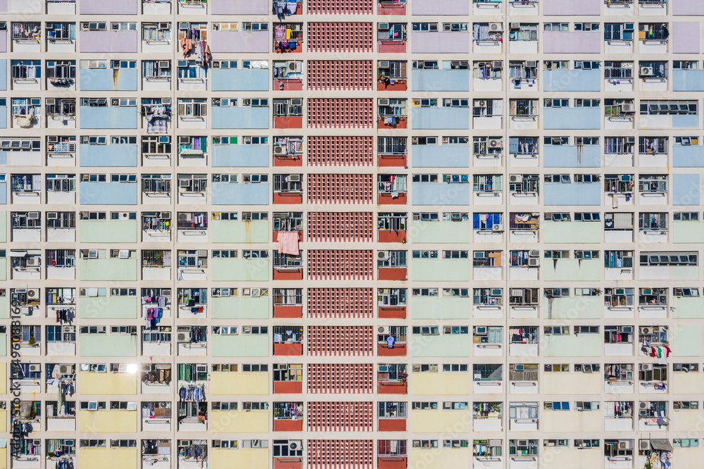 Colorful building. Outter wall of the public houseing,  Choi Hung, Hong Kong: , daytime