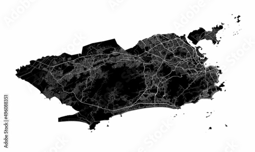 Rio de Janeiro map. Detailed black map of Rio de Janeiro city poster with streets. Cityscape urban vector.