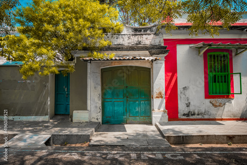 A generic French-style buildings street in a union territory at French colony, Pondicherry also as Puducherry, Tamilnadu, South India © Snap Royce Photo Co.