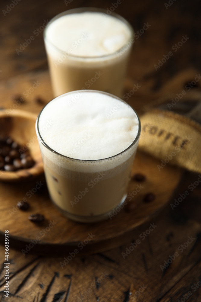Iced coffee drink with milk foam