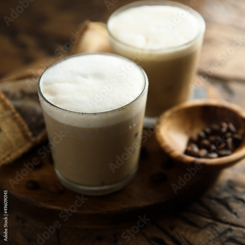 Iced coffee drink with milk foam