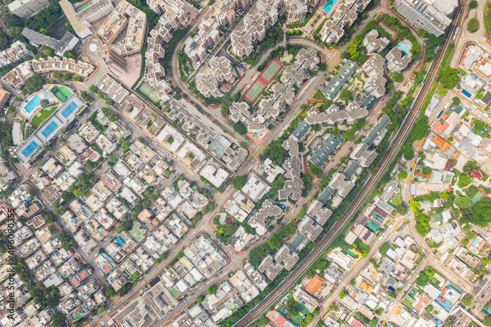 Amazing aerial view cityscape of Kowloon Tong, residential districk of Hong Kong, daytime