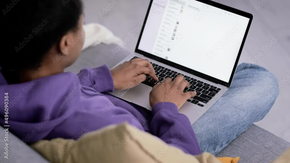 Happy attractive african american girl working office work remotely from home Black woman using laptop computer Distance learning online education and work Happy attractive african american girl working office work remotely from home Black woman using laptop computer Distance learning online education and work
