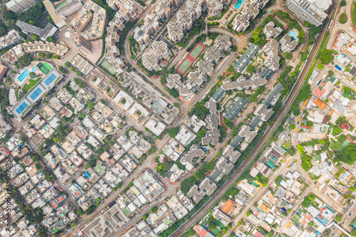 Amazing aerial view cityscape of Kowloon Tong  residential districk of Hong Kong  daytime