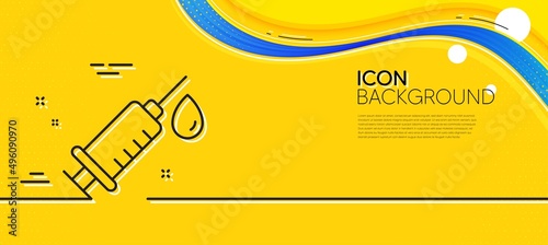Medical syringe line icon. Abstract yellow background. Medicine vaccine sign. Pharmacy medication symbol. Minimal medical syringe line icon. Wave banner concept. Vector