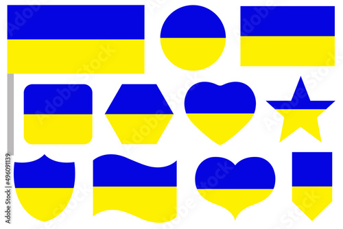 Ukraine flag icon set in different shapes isolated on white