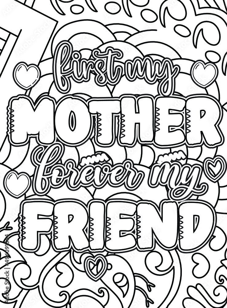  Mother's day Typography Coloring page.Mother's day line Art design.