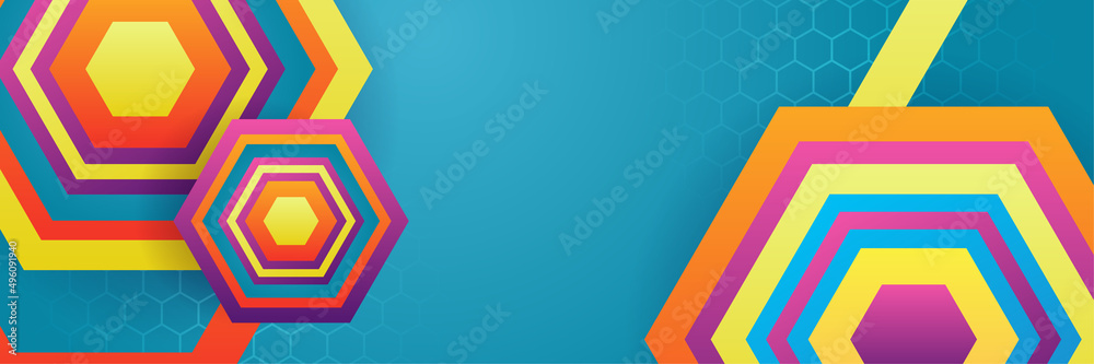 Modern geometrical abstract banner background with hexagon. Business or technology presentation design template, brochure or flyer pattern, or geometric web banner Modern geometrical abstract banner background with hexagon. Business or technology presentation design template, brochure or flyer pattern, or geometric web banner