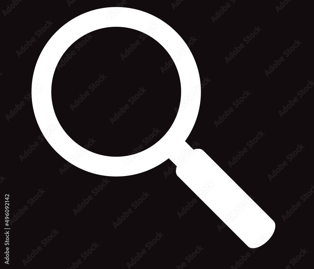 White magnifying glass icon isolated on black. Search icon in flat style. Trendy magnifying glass icon for search and zoom symbol, sign, ui, web site and magnifier logo. Modern magnifying glass vector White magnifying glass icon isolated on black. Search icon in flat style. Trendy magnifying glass icon for search and zoom symbol, sign, ui, web site and magnifier logo. Modern magnifying glass vector