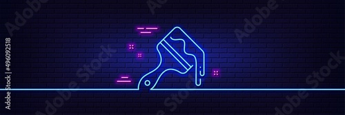 Neon light glow effect. Paint brush line icon. Wall paintbrush sign. Creative drawing art symbol. 3d line neon glow icon. Brick wall banner. Brush outline. Vector