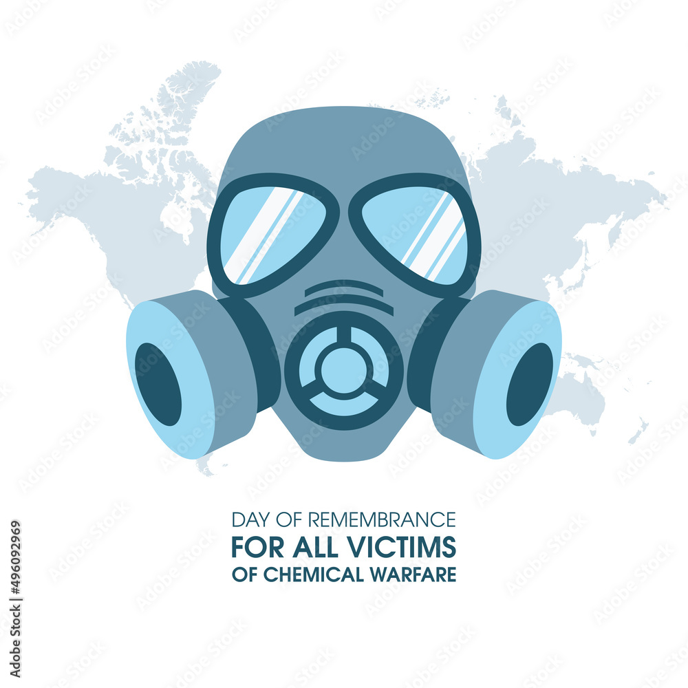 Day of Remembrance for All Victims of Chemical Warfare vector. Military gas mask and world map icon vector isolated on a white background. Important day Day of Remembrance for All Victims of Chemical Warfare vector. Military gas mask and world map icon vector isolated on a white background. Important day