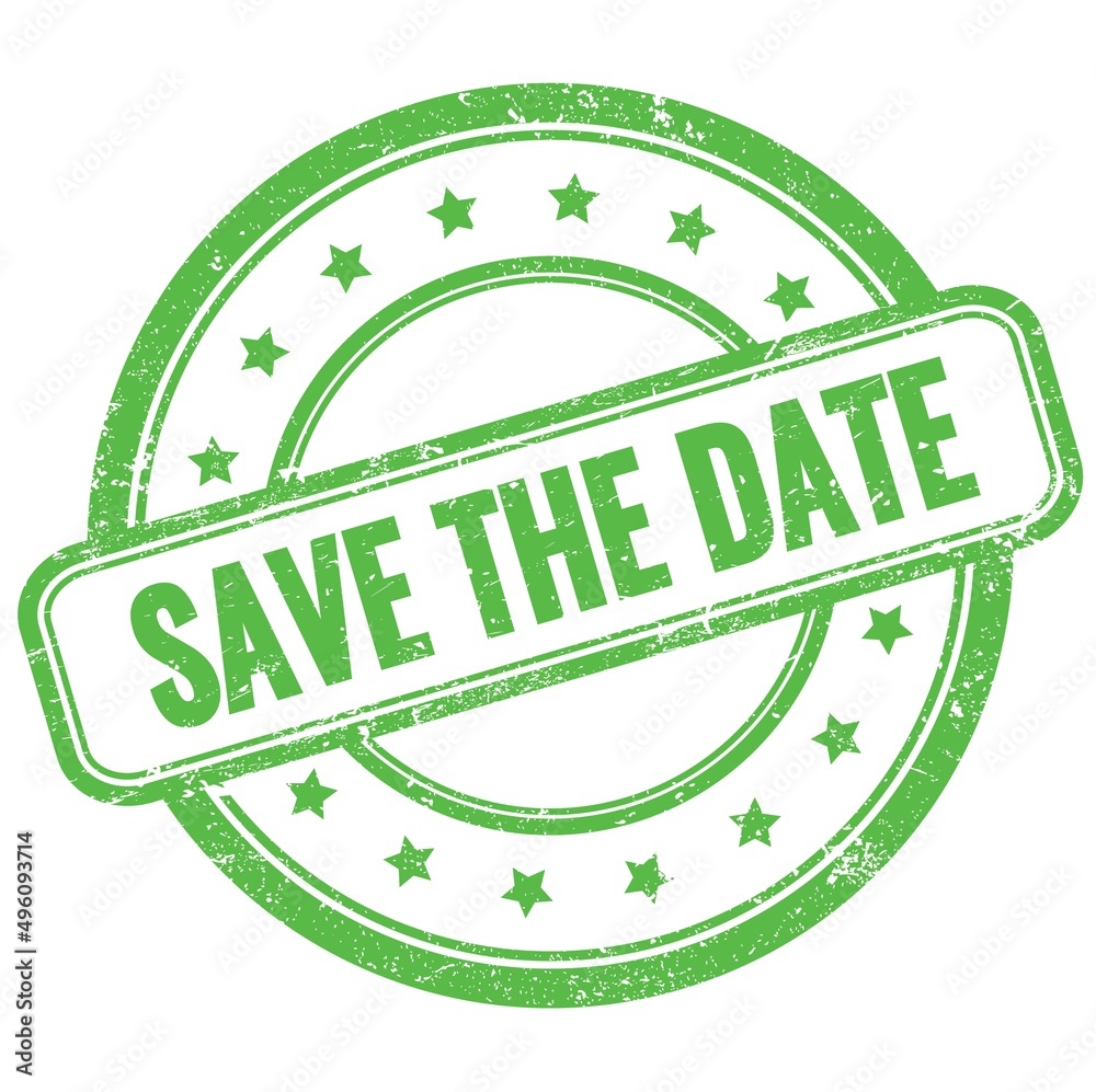 SAVE THE DATE text on green grungy round rubber stamp. SAVE THE DATE text on green grungy round rubber stamp.