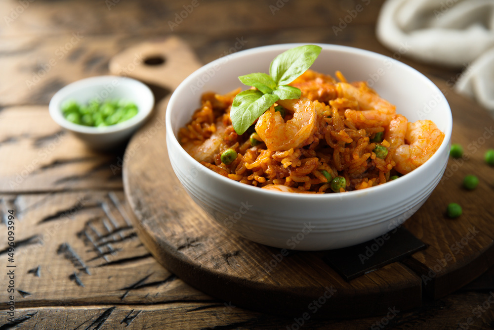 Spicy rice with shrimps and green pea Spicy rice with shrimps and green pea