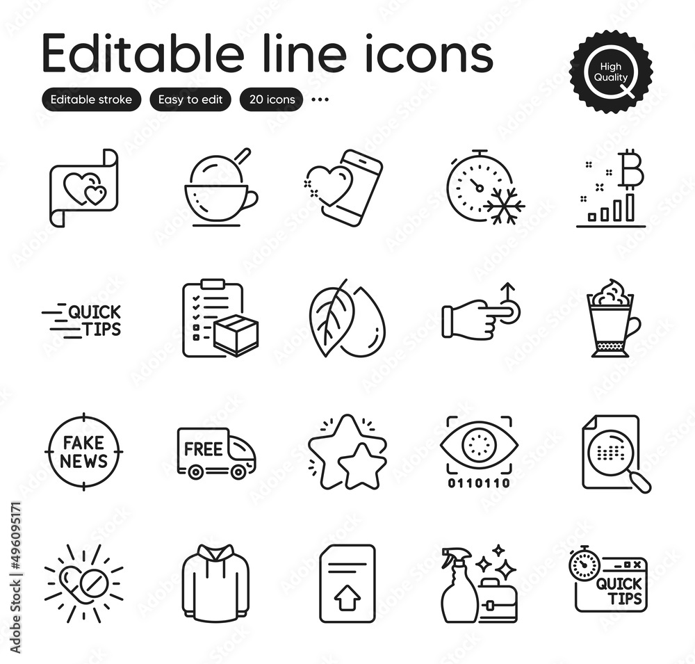 Set of Business outline icons. Contains icons as Cleanser spray, Drag drop and Education elements. Medical drugs, Upload file, Hoody web signs. Mineral oil, Free delivery, Love letter elements. Vector