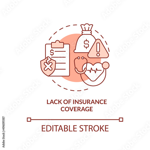 Lack of insurance coverage terracotta concept icon. Biggest problem facing healthcare abstract idea thin line illustration. Isolated outline drawing. Editable stroke. Arial, Myriad Pro-Bold fonts used