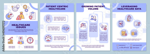 Healthcare problematic points blue brochure template. Patient loyalty. Leaflet design with linear icons. 4 vector layouts for presentation, annual reports. Arial-Black, Myriad Pro-Regular fonts used