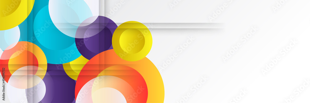 Fototapeta premium Modern colorful abstract web banner background creative design. Banner design with square, triangle, circle, halftone, and dots. Vector abstract graphic design banner pattern background template.