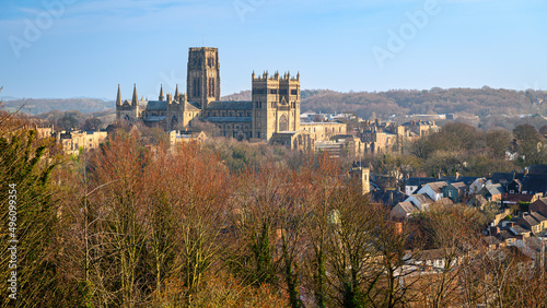 Durham Cathedral dominates the city  which is in County Durham in the northeast of England built on the banks of River Wear.  Its Castle and Cathedral sites are now a UNESCO World Heritage Site