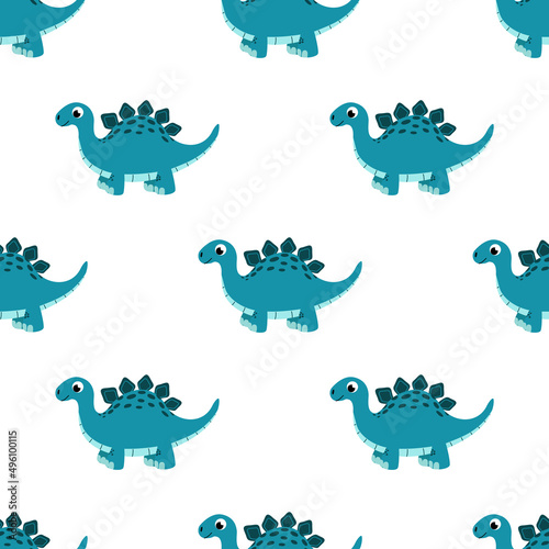 Stegosaurus seamless pattern. Dinosaur. Funny dino. Vector, flat